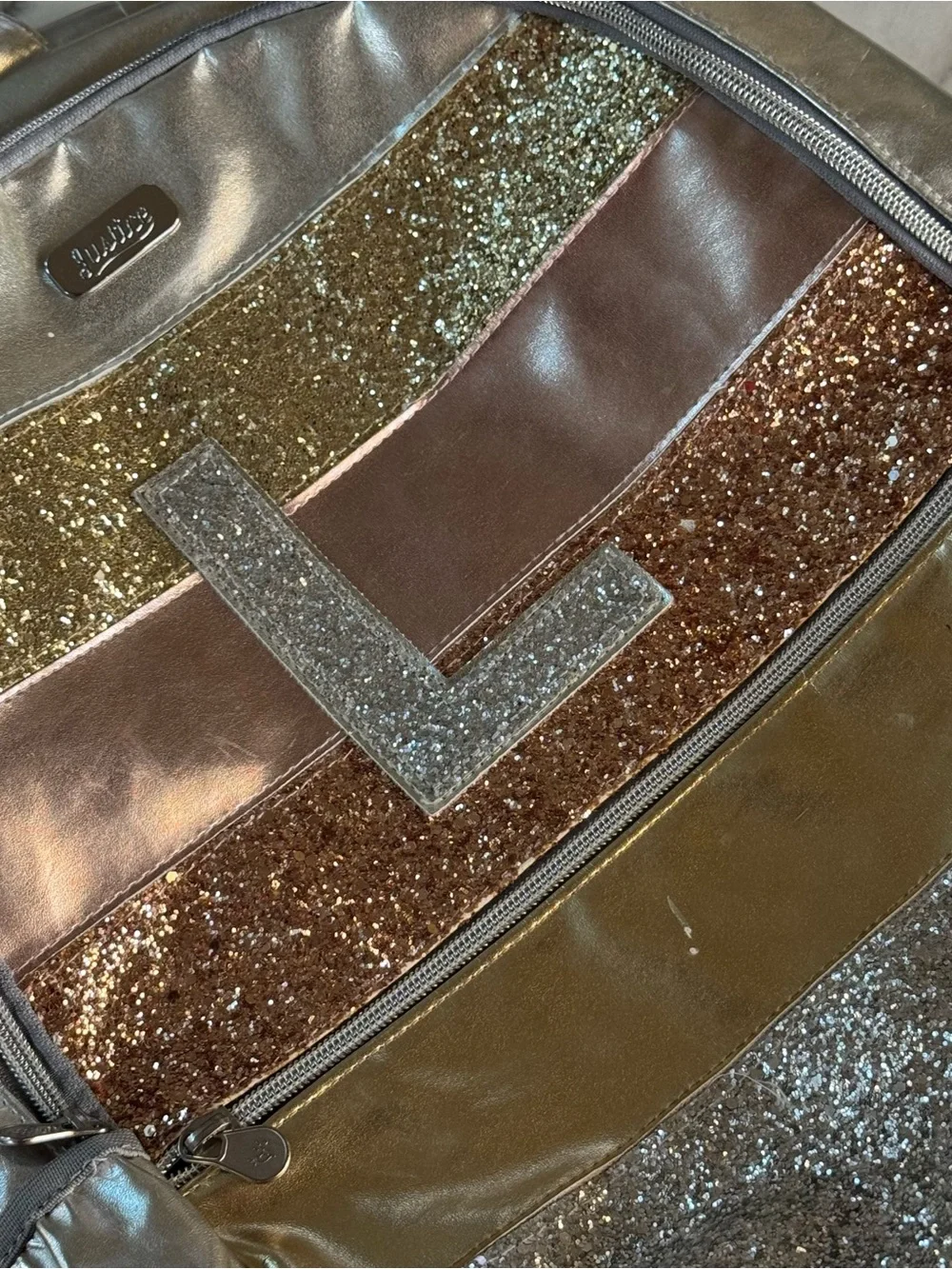 Justice Metallic Pink & Gold Glitter 'L' Backpack